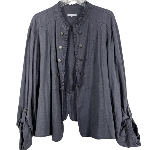 Women’s Size S Six Buttons Denim Jacket Gray Linen Long Sleeve Lightweight - Picture 1 of 9